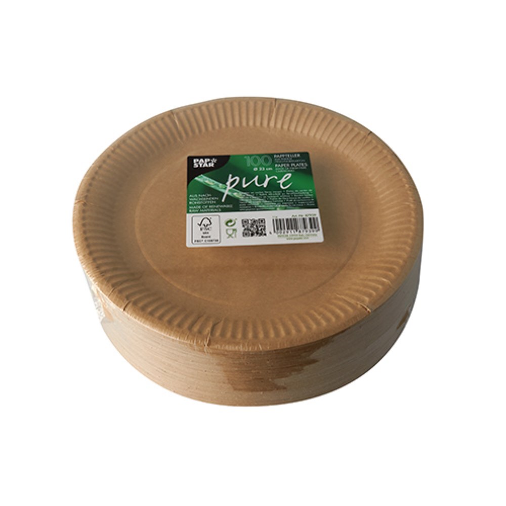100 Teller, Pappe "pure" rund Ø 23 cm braun
