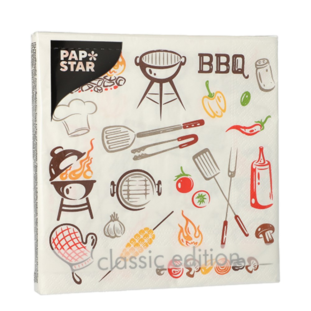 20 Servietten, 3-lagig 1/4-Falz 33 cm x 33 cm "Time for BBQ"