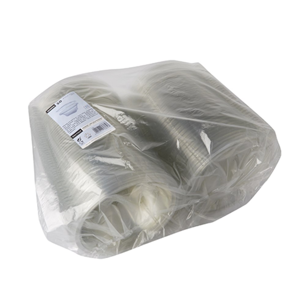 50 Feinkost- und Salatschalen mit Klappdeckel, R-PET rund 750 ml Ø 17,4 cm · 7,3 cm glasklar 50 Feinkost- und Salatschalen mit Klappdeckel, R-PET rund 750 ml Ø 17,4 cm · 7,3 cm glasklar