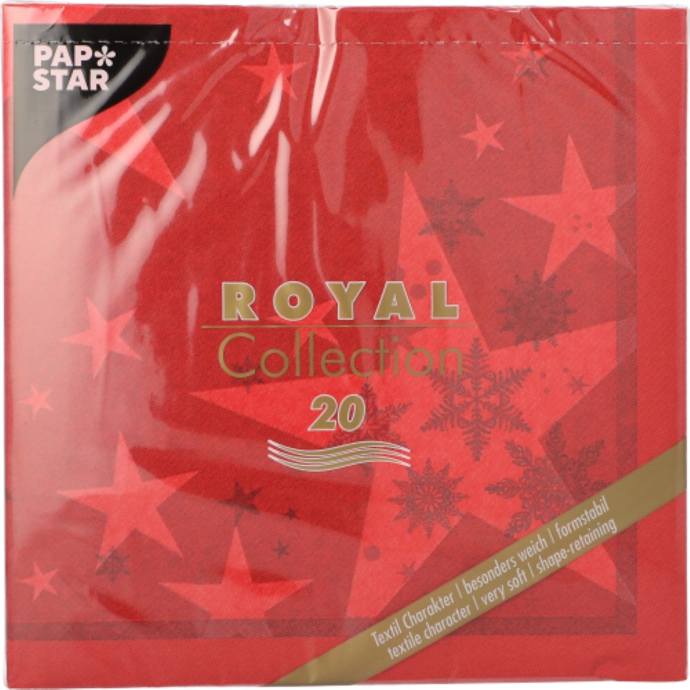 20 Servietten "ROYAL Collection" 1/4-Falz 40 cm x 40 cm rot "Stars and Snowflakes"