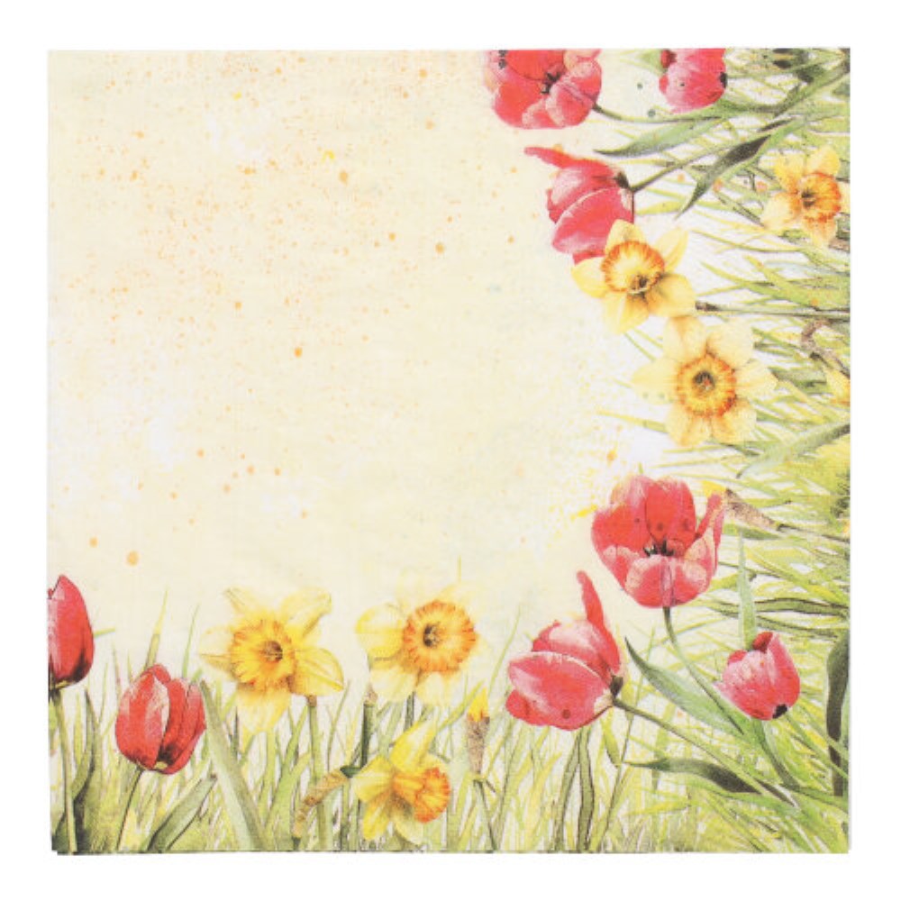 50 Servietten, 3-lagig 1/4-Falz 40 cm x 40 cm "Tulips & Daffodils" 50 Servietten, 3-lagig 1/4-Falz 40 cm x 40 cm "Tulips & Daffodils"