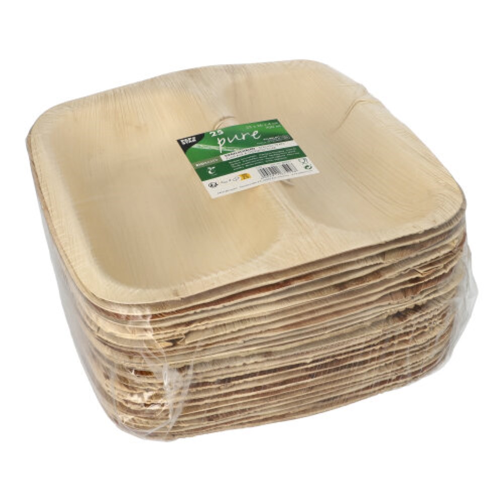 25 Siegelschalen Palmblatt "pure" eckig 700 ml 4 cm x 25 cm x 26 cm 2-geteilt