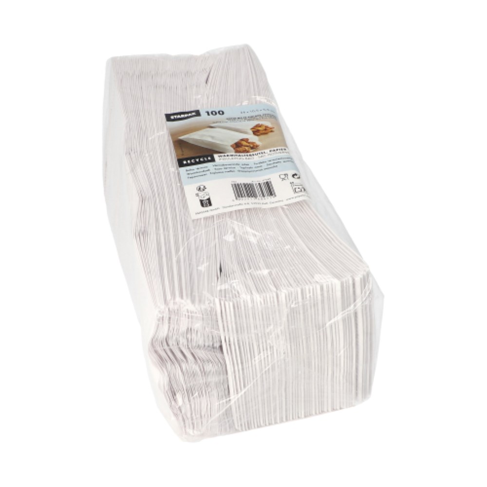 100 Warmhaltebeutel, Papier mit PE-Einlage 24 cm x 10,5 cm x 5,5 cm weiss