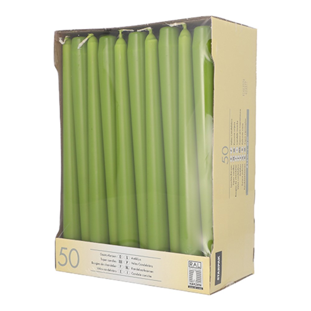 50 Leuchterkerzen Ø 2,2 cm · 25 cm olivgrün