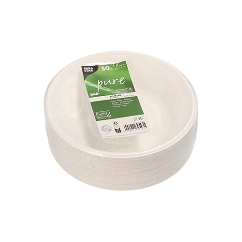 50 Schalen, Zuckerrohr "pure" 680 ml Ø 19 cm · 4 cm weiss