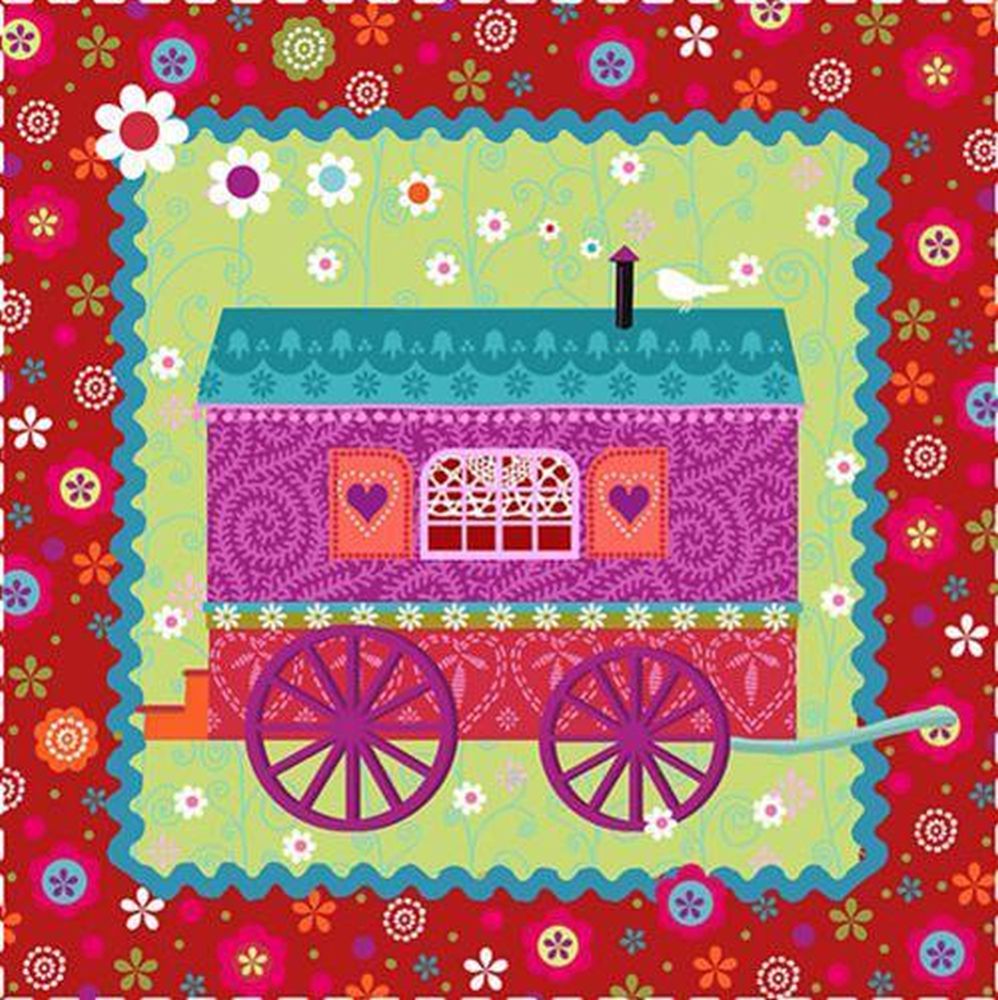 20 Servietten, 3-lagig 1/4-Falz 33 cm x 33 cm "Gypsy Caravan"