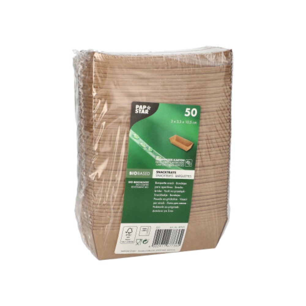 50 Snacktrays, Pappe "pure" 3 cm x 3,3 cm x 10,5 cm braun