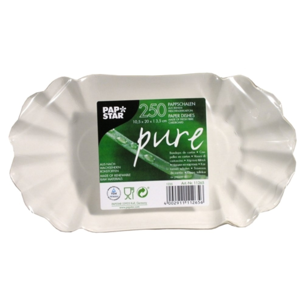 250 Schalen, Pappe "pure" oval 10,5 cm x 20 cm x 3,5 cm weiss