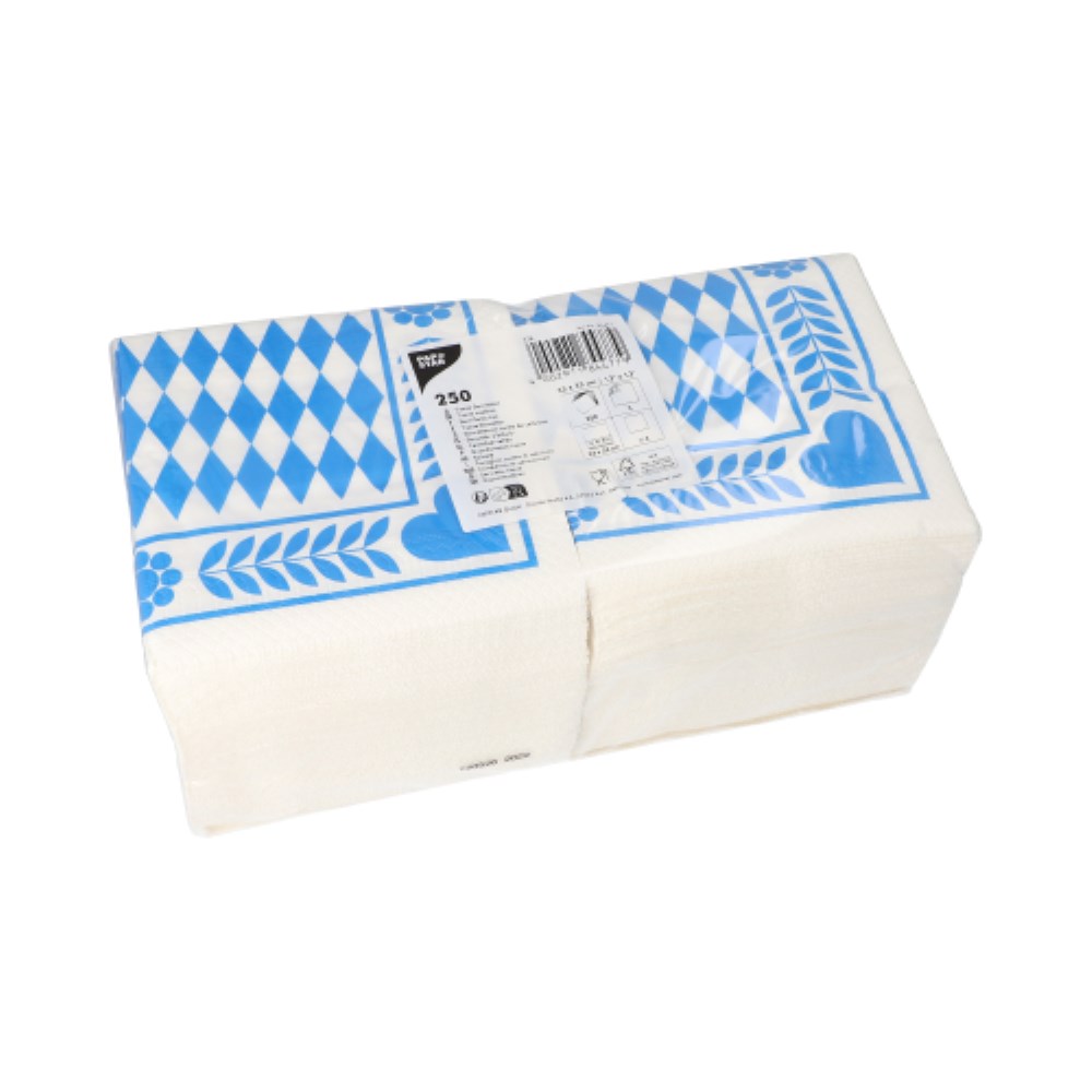 250 Servietten, 3-lagig 1/4-Falz 33 cm x 33 cm "Bayrisch Blau"