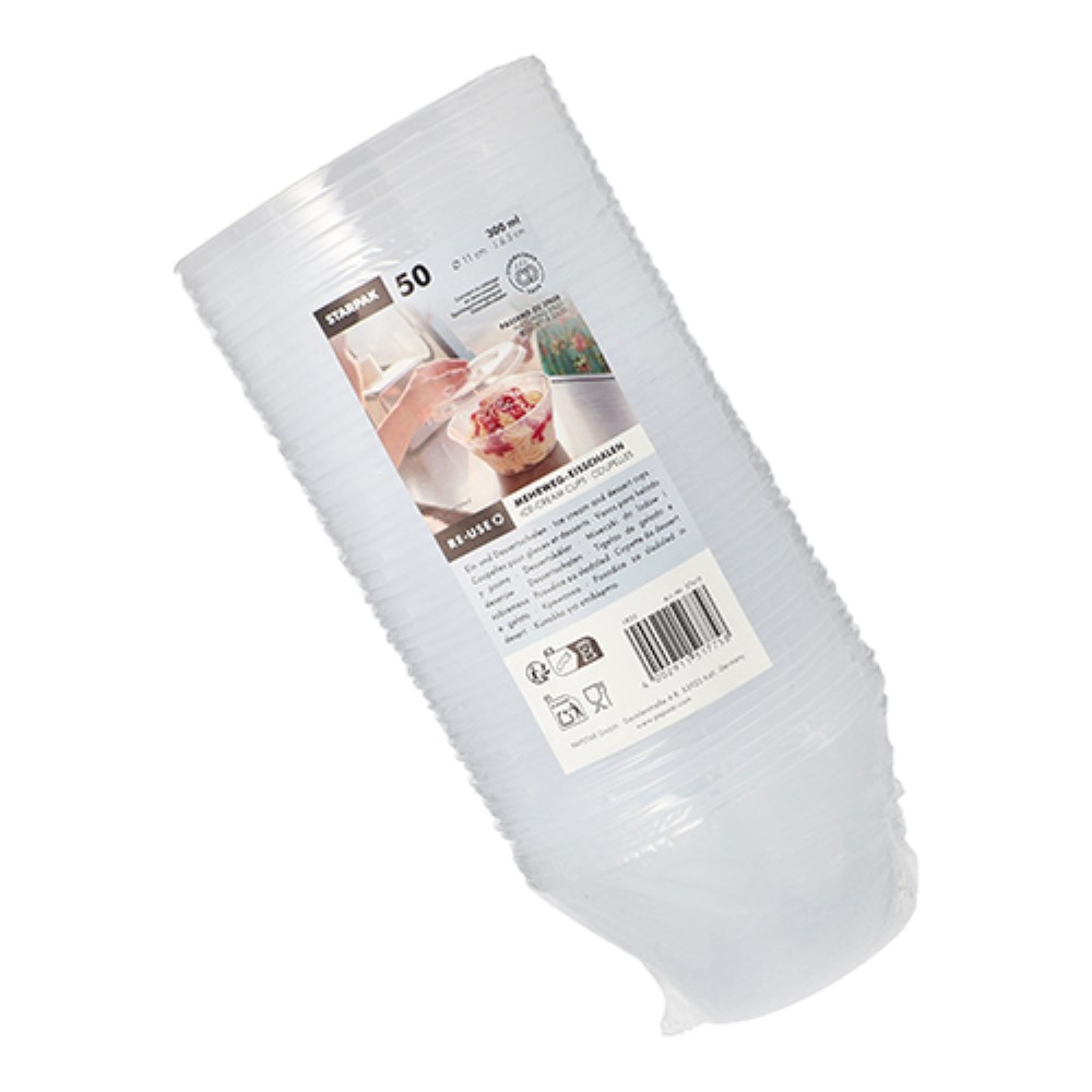50 Mehrweg-Eis- und Dessertschalen 300 ml Ø 11 cm · 6,5 cm transparent