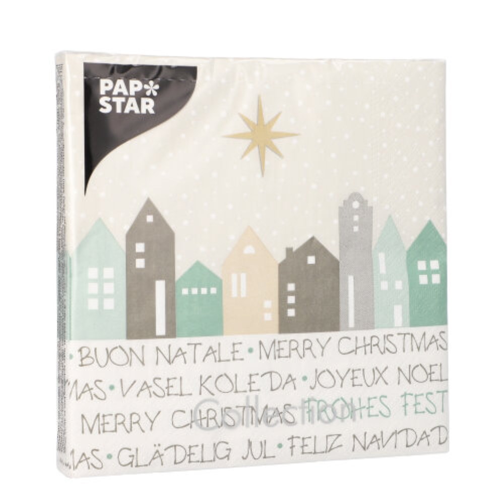 20 Servietten, 3-lagig 1/4-Falz 33 cm x 33 cm "Christmas Village"