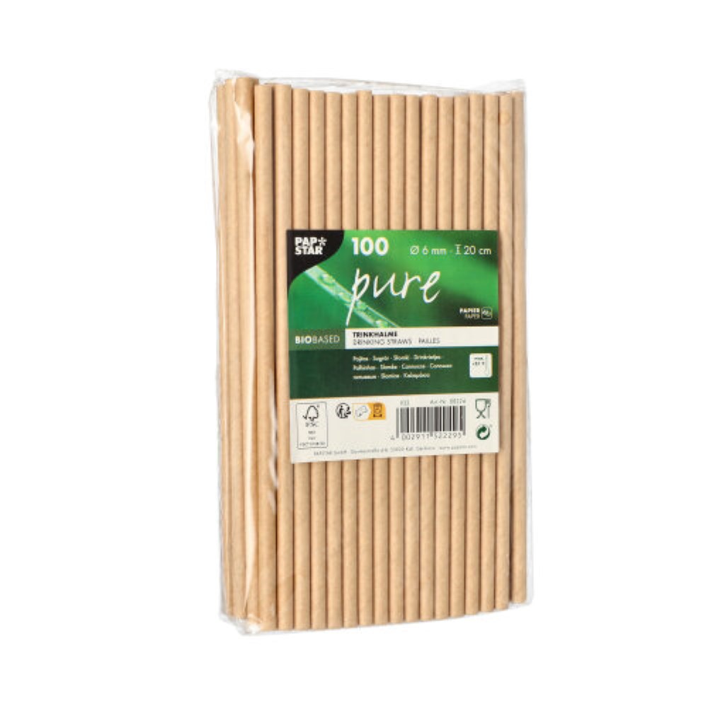 100 Trinkhalme, Papier "pure" Ø 6 mm · 20 cm braun