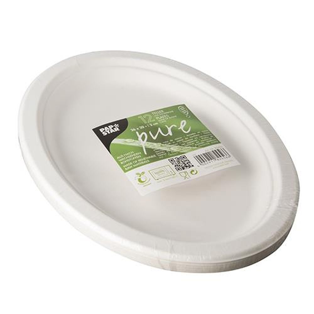 12 Teller, Zuckerrohr "pure" oval 26 cm x 20 cm x 2 cm weiss 12 Teller, Zuckerrohr "pure" oval 26 cm x 20 cm x 2 cm weiss