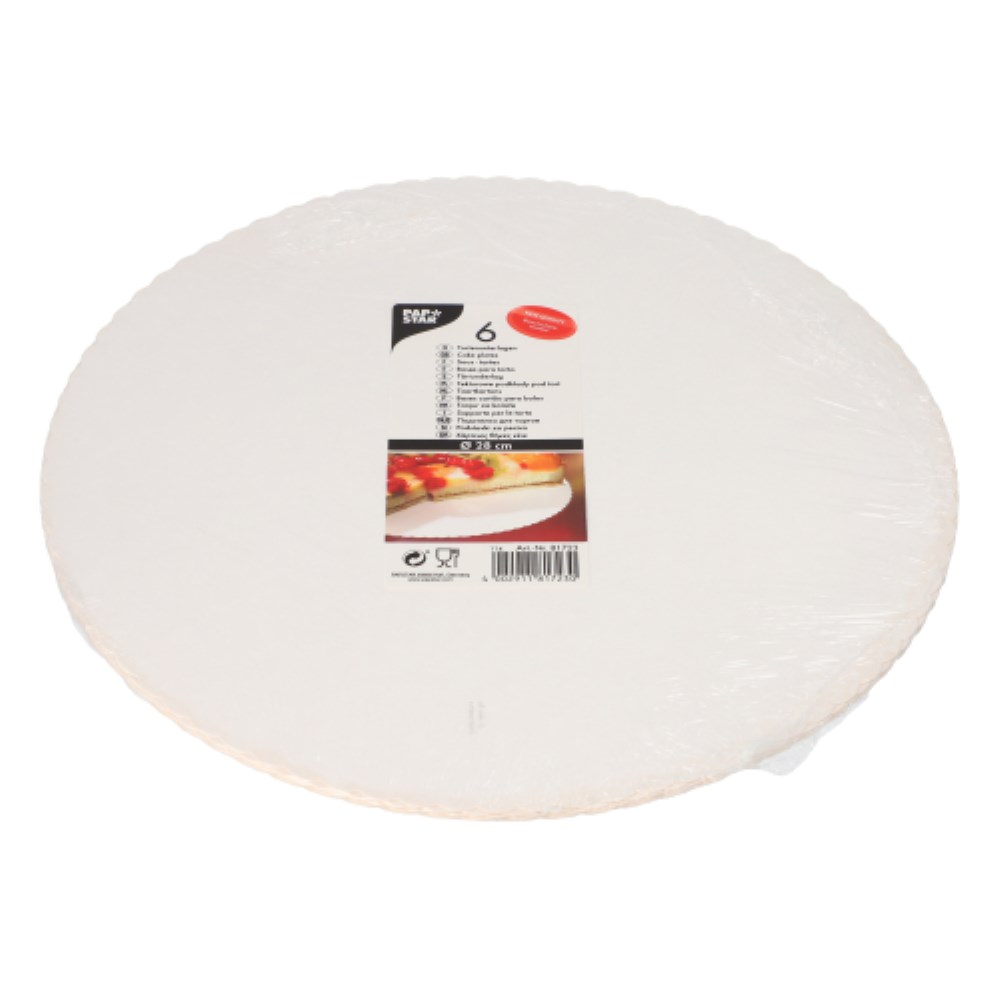 6 Tortenunterlagen, Pappe rund Ø 28 cm weiss beschichtet, mit gezacktem Rand
