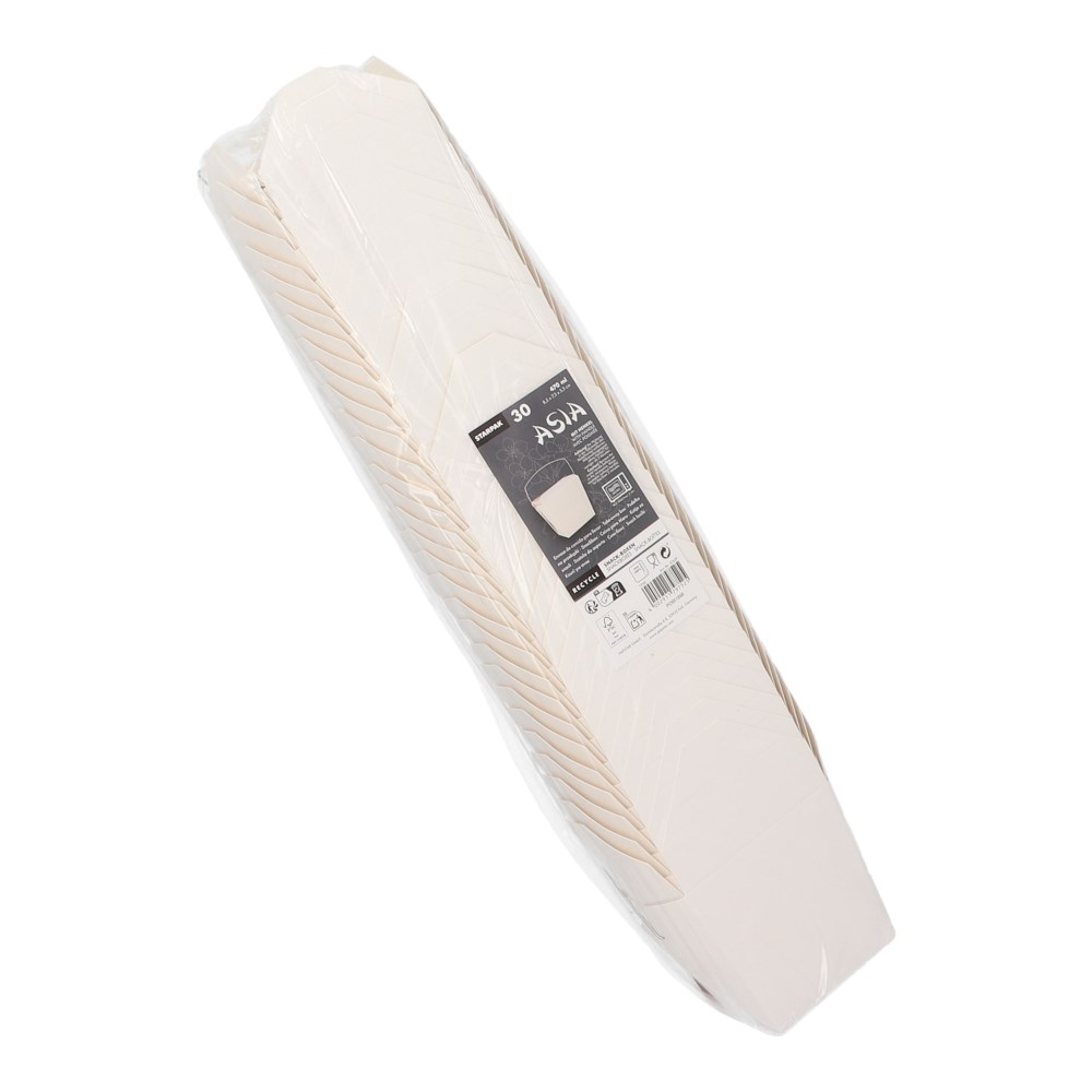 30 Snackboxen mit Henkel "ASIA" eckig 470 ml 8,5 cm x 7,5 cm x 5,5 cm weiss