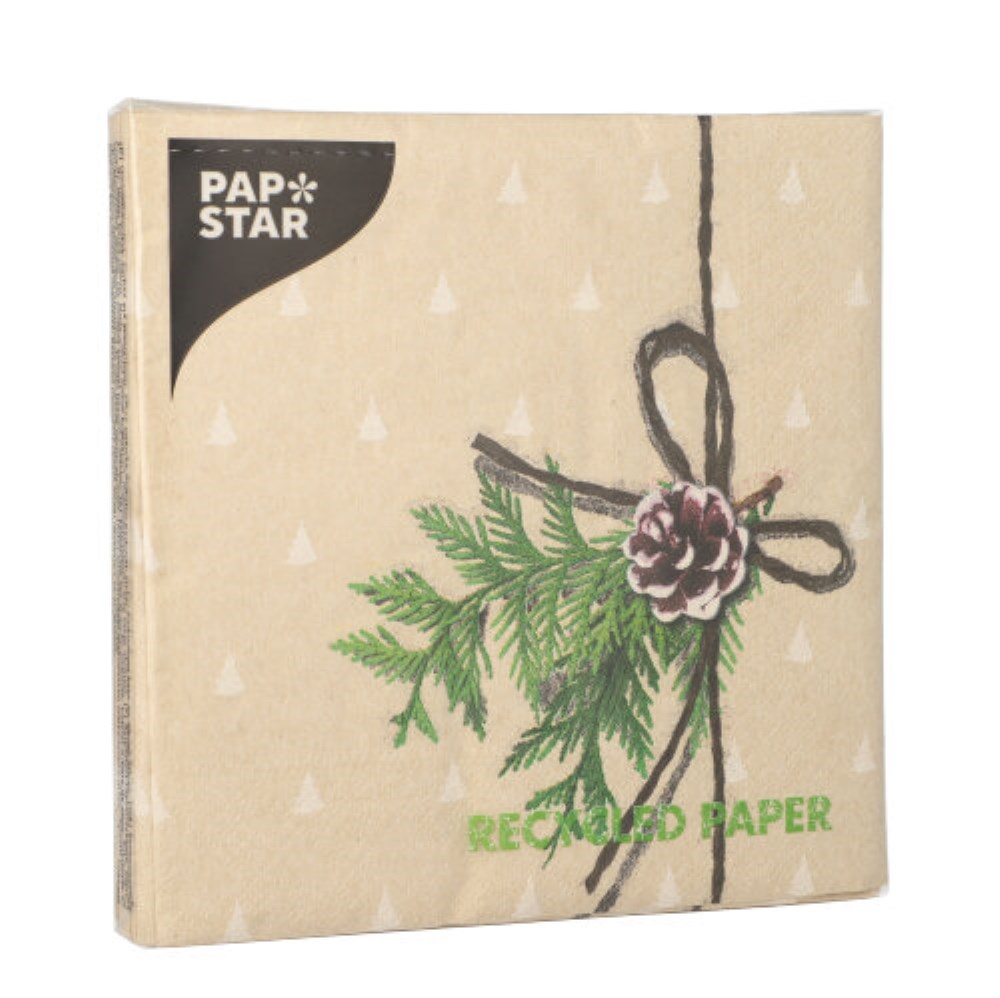 20 Servietten, 3-lagig 1/4-Falz 33 cm x 33 cm natur "Simply Natural" aus recyceltem Papier