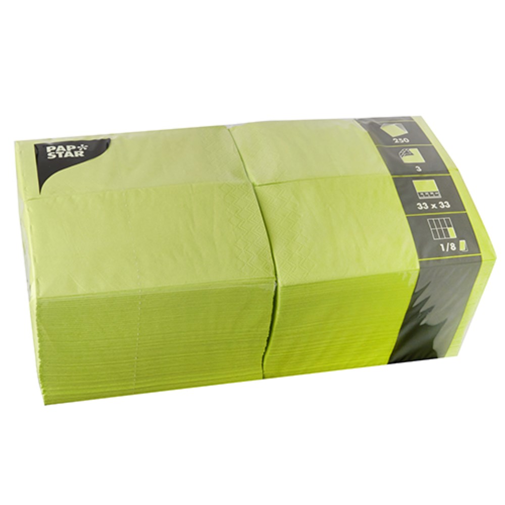 250 Servietten, 3-lagig 1/8-Falz 33 cm x 33 cm limonengrün