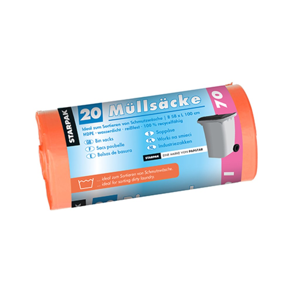 20 Müllsäcke, HDPE 70 l 100 cm x 58 cm orange 23 my