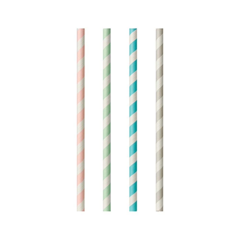 100 Trinkhalme, Papier Ø 6 mm · 20 cm farbig sortiert "Stripes"