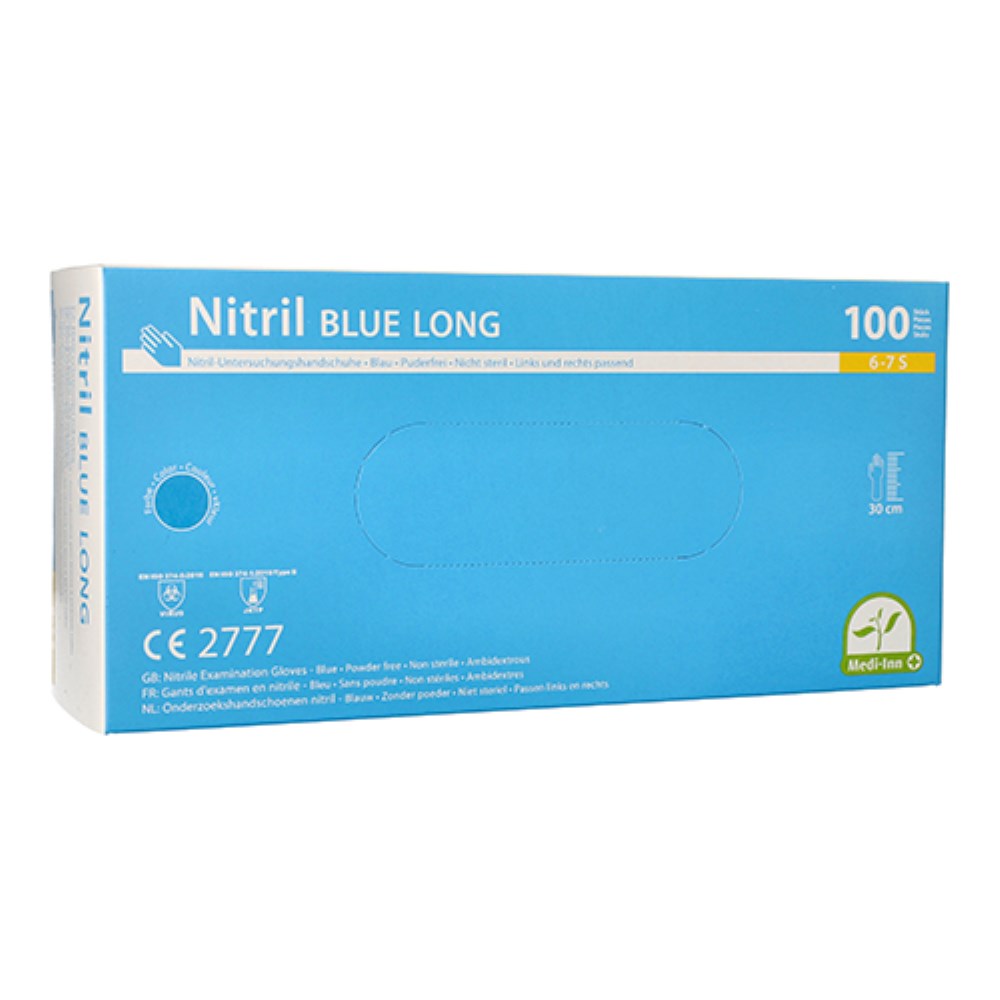 100 "Medi-Inn" Handschuhe Nitril puderfrei "Long" blau Größe S