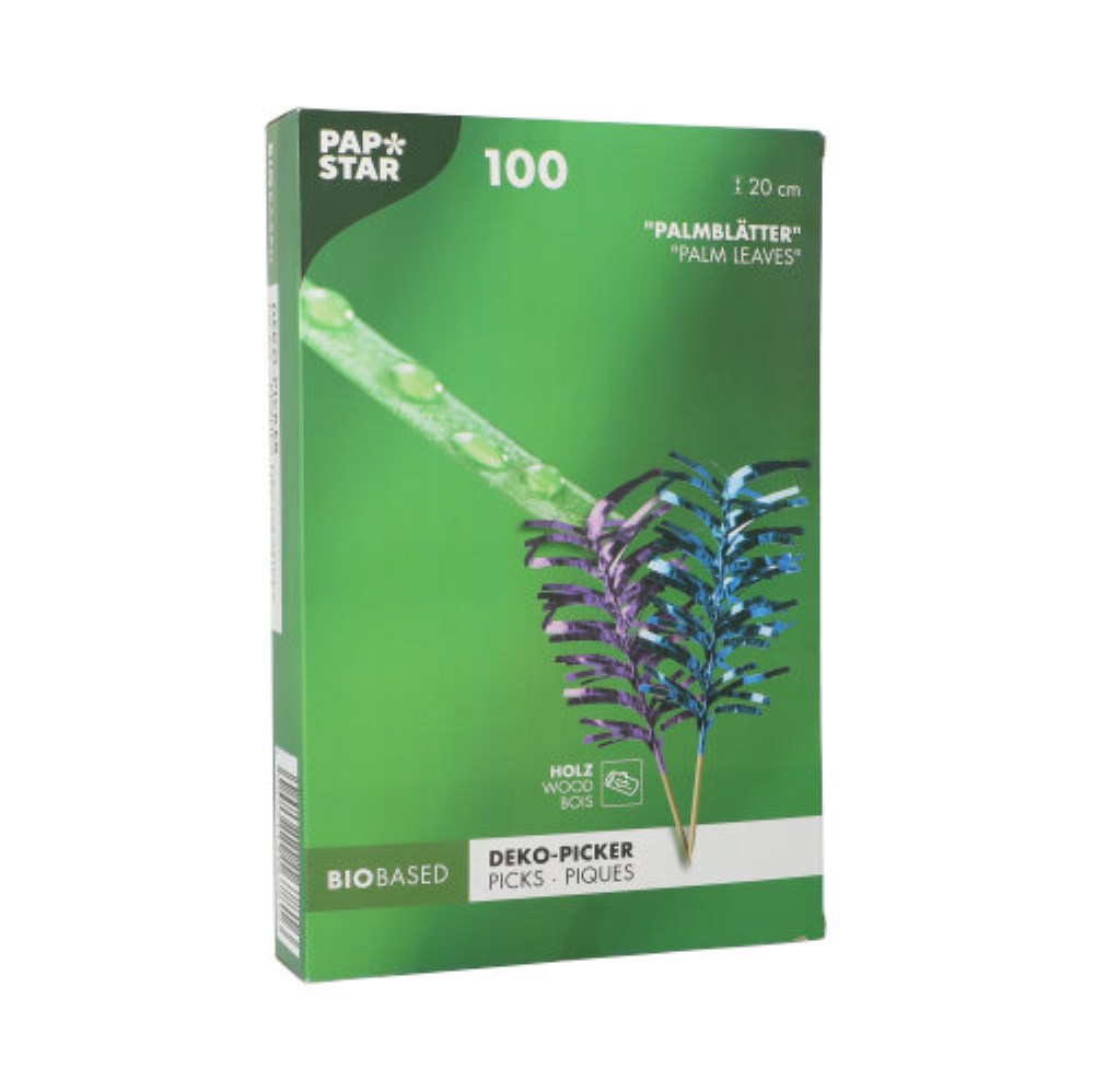100 Deko-Picker 20 cm farbig sortiert "Palmblätter"