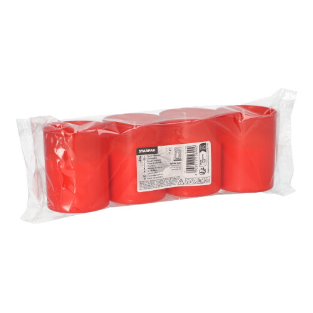 4 Grablichte "Stundenbrenner" Ø 5 cm · 6,5 cm rote Hülle