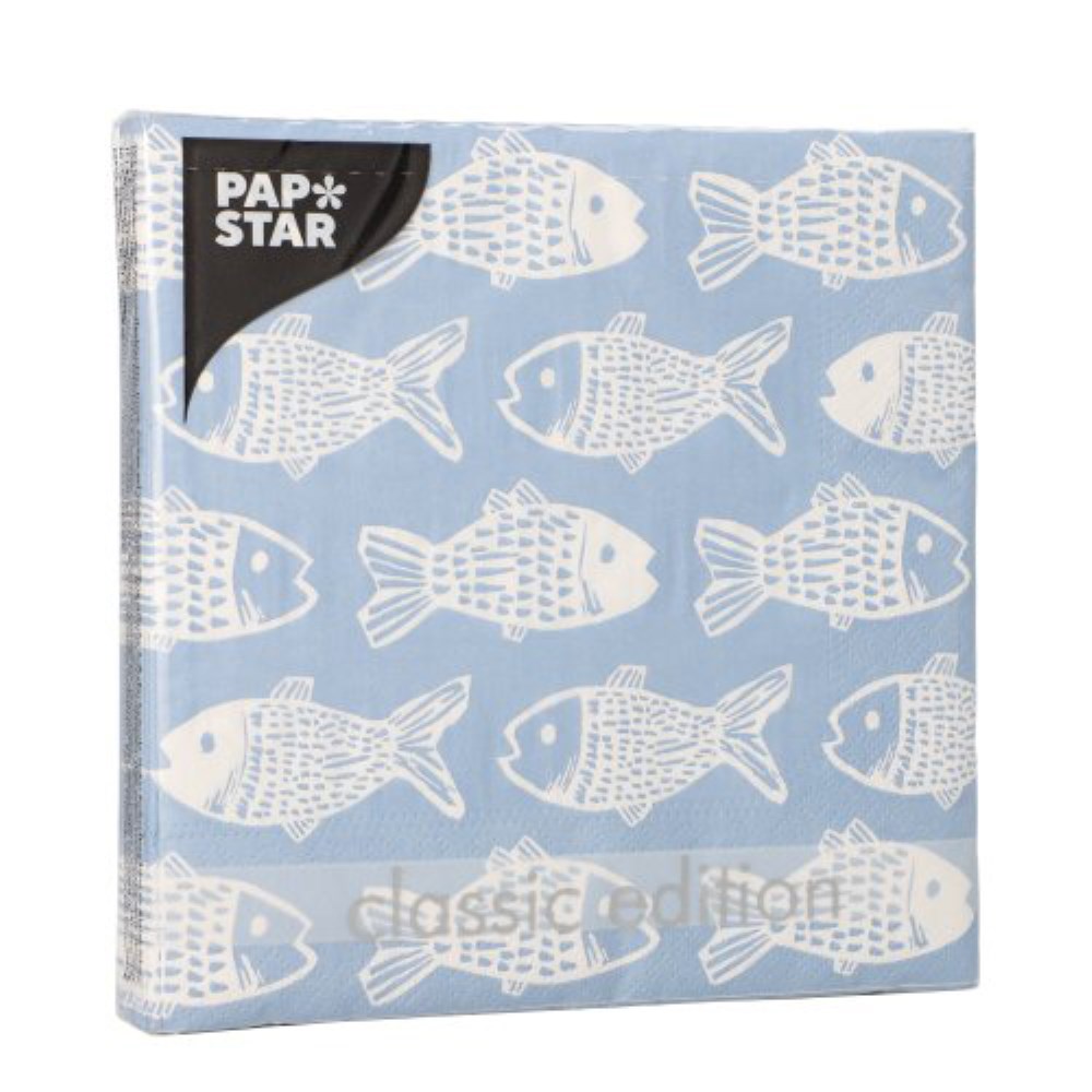 20 Servietten, 3-lagig 1/4-Falz 33 cm x 33 cm "Fish"