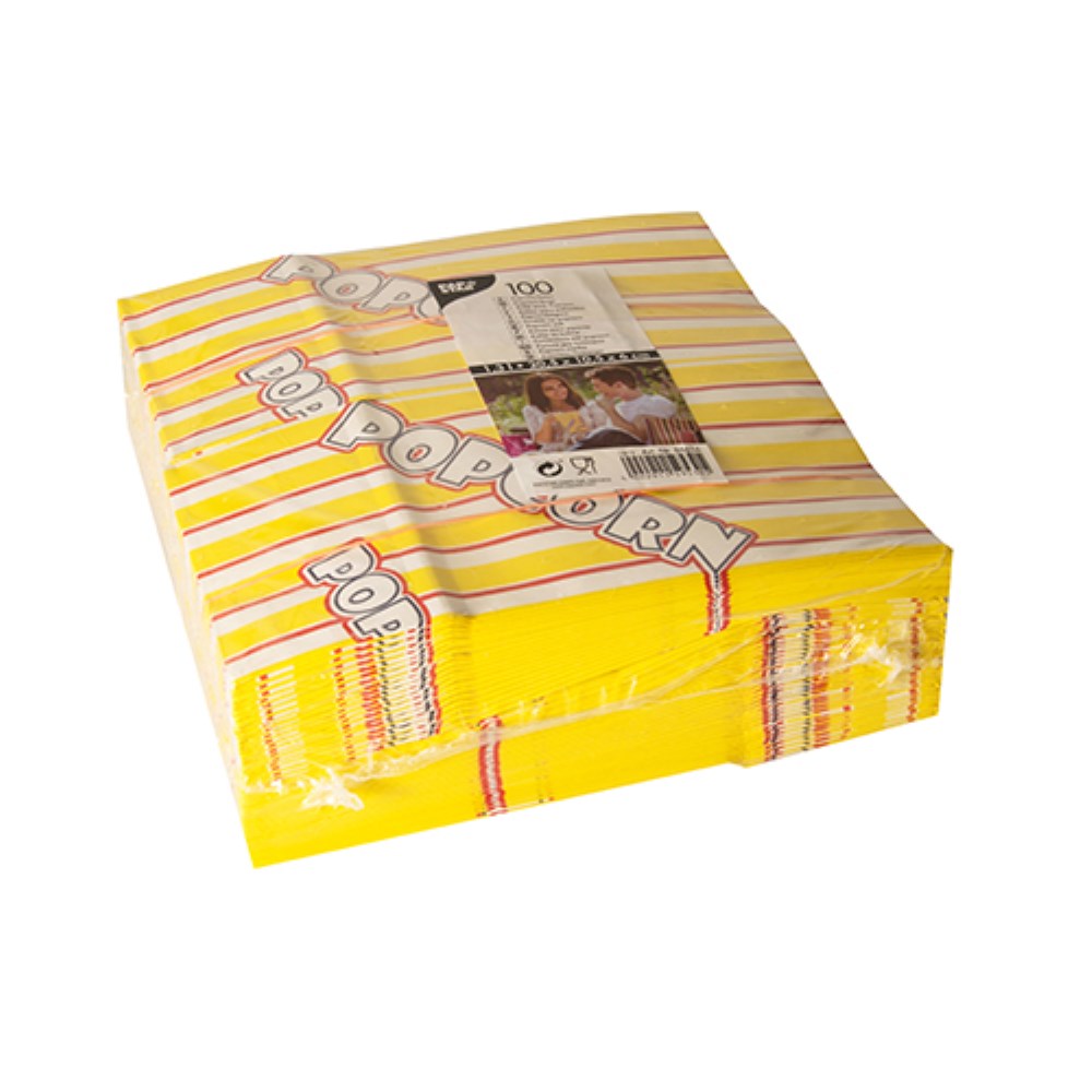 100 Popcorn Tüten, Pergament-Ersatz 1,3 l 21 cm x 10,5 cm x 6 cm "Popcorn" fettdicht
