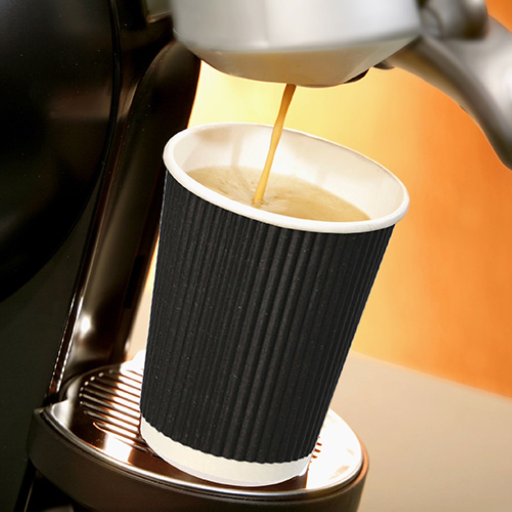 25 Trinkbecher, Pappe "To Go" 0,1 l Ø 6 cm · 6 cm schwarz Ripple Wall
