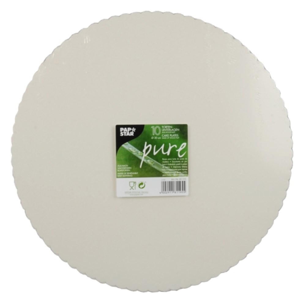 10 Tortenunterlagen, Pappe "pure" rund Ø 30 cm weiss mit gezacktem Rand