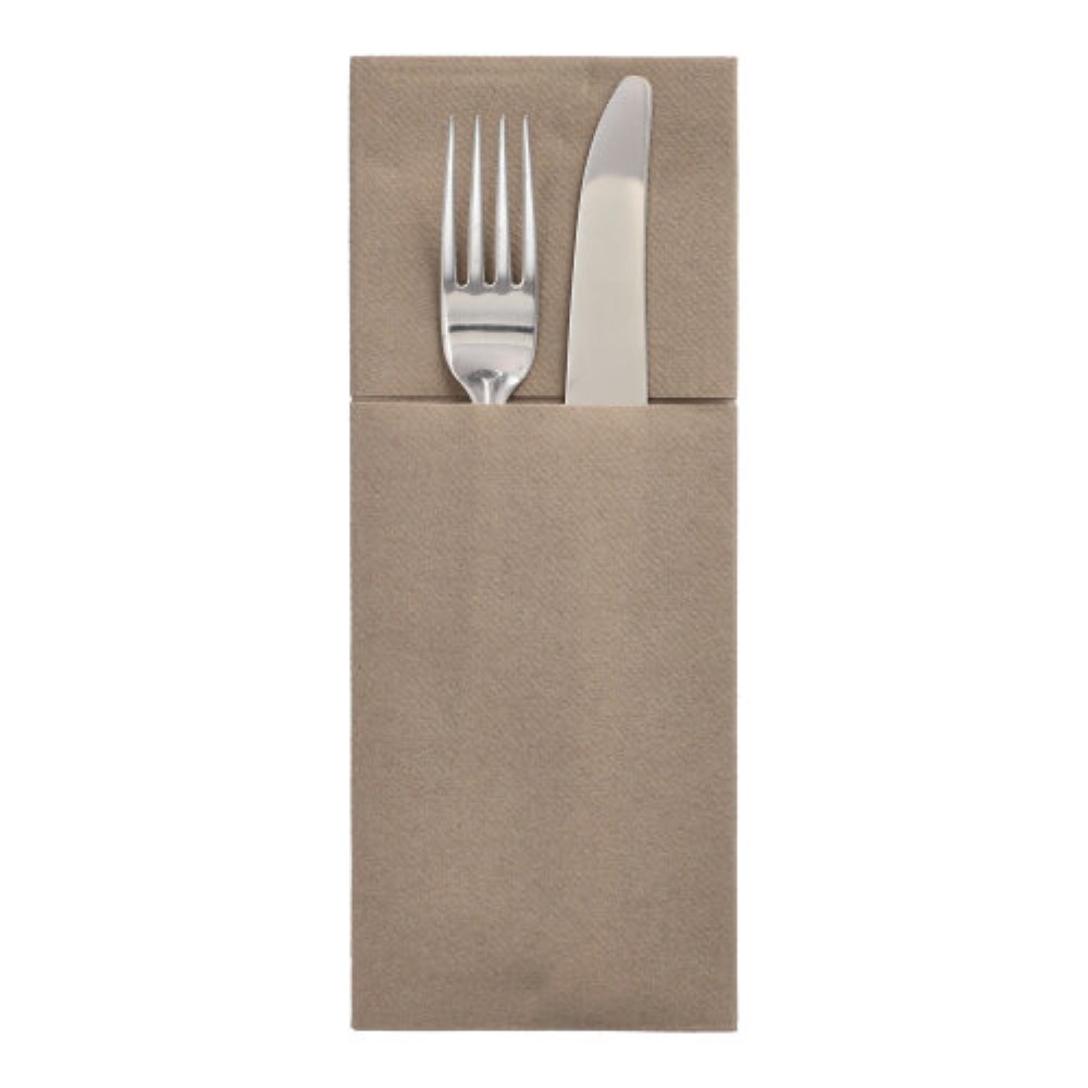 100 Bestecktaschen, Airlaid 40 cm x 48 cm taupe "Premium" mit Besteckfalz