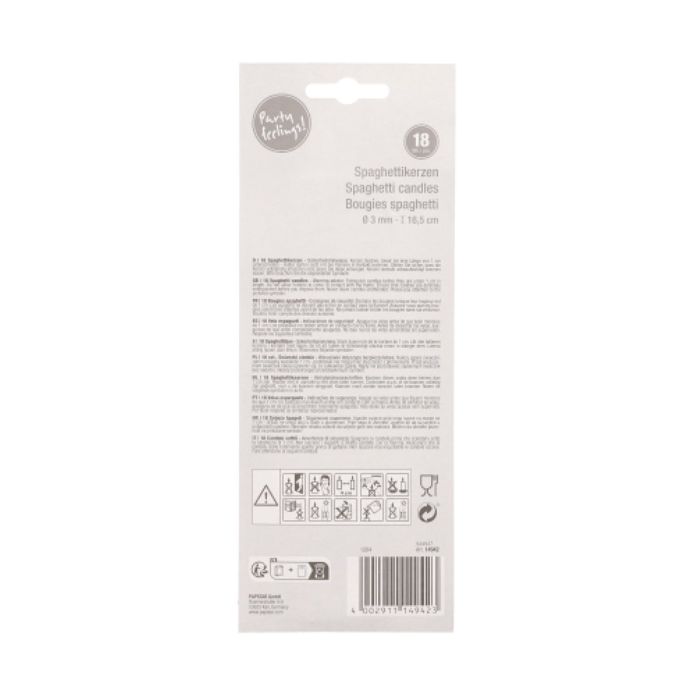 18 Spaghettikerzen Ø 3 mm · 16,5 cm farbig sortiert
