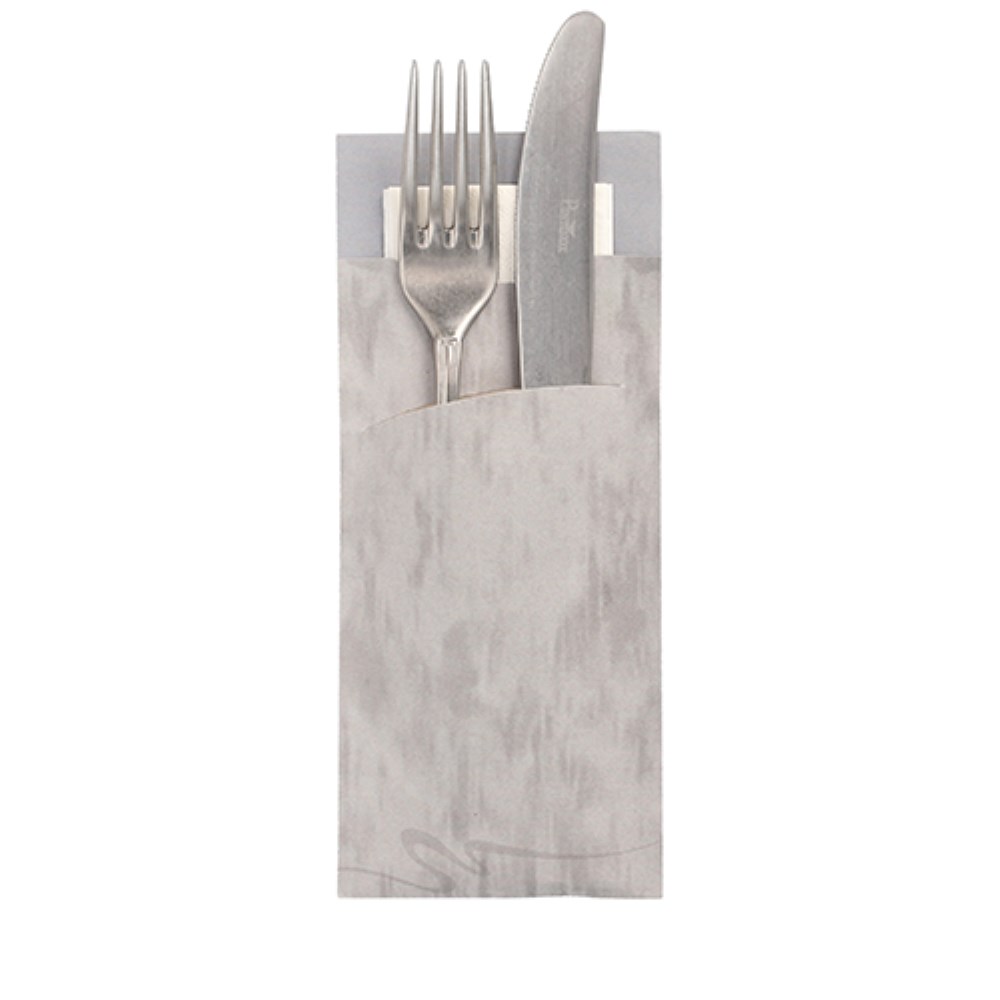 520 Bestecktaschen 20 cm x 8,5 cm grau inkl. weißer Serviette