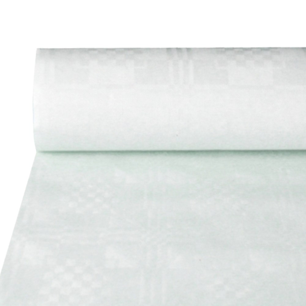 Papiertischtuch mit Damastprägung 25 m x 1 m weiss Papiertischtuch mit Damastprägung 25 m x 1 m weiss