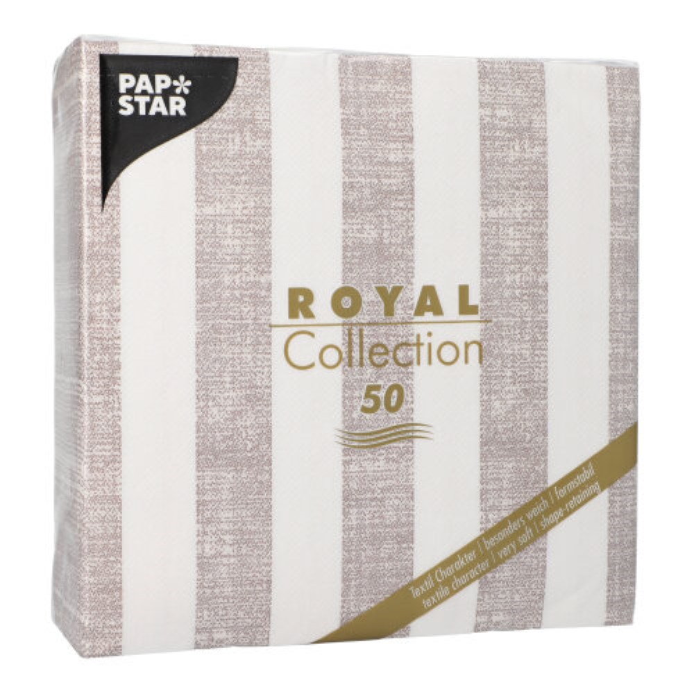 50 Servietten "ROYAL Collection" 1/4-Falz 40 cm x 40 cm mocca "Lines"