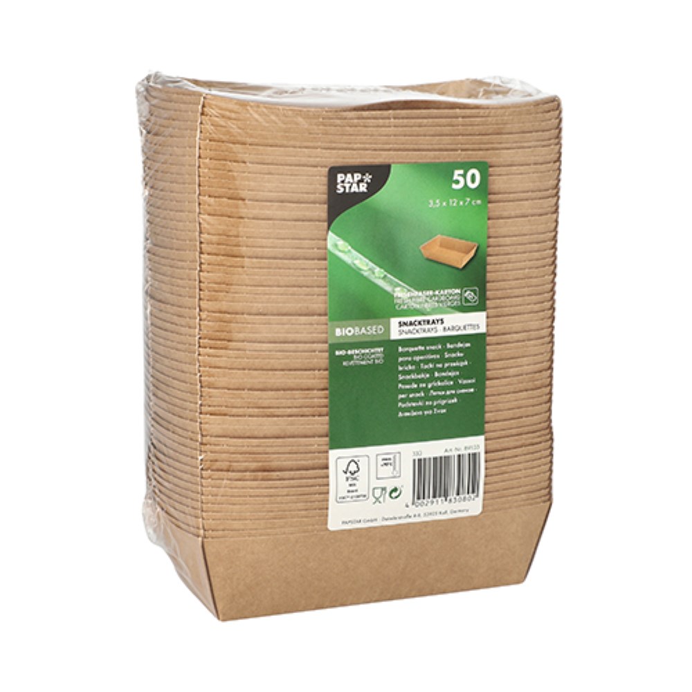 50 Snacktrays, Pappe "pure" 3,5 cm x 7 cm x 12 cm braun