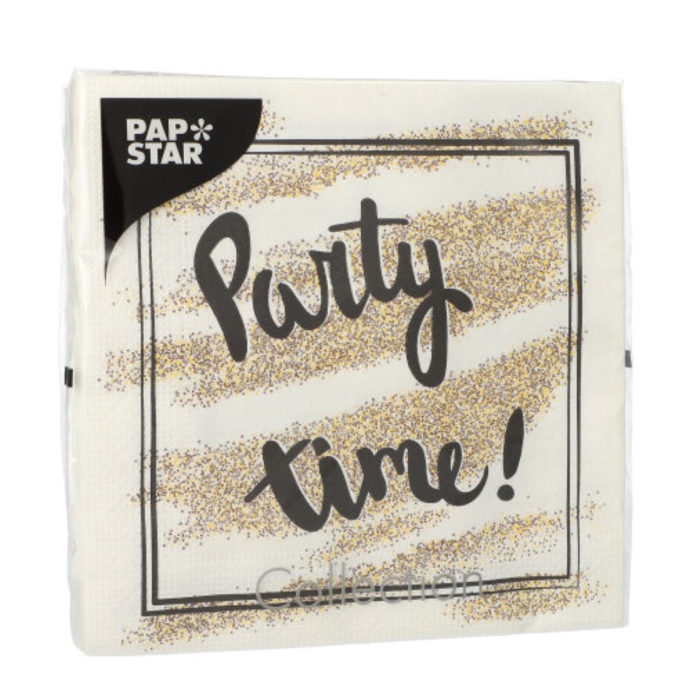 20 Servietten, 3-lagig 1/4-Falz 33 cm x 33 cm "Party Time"