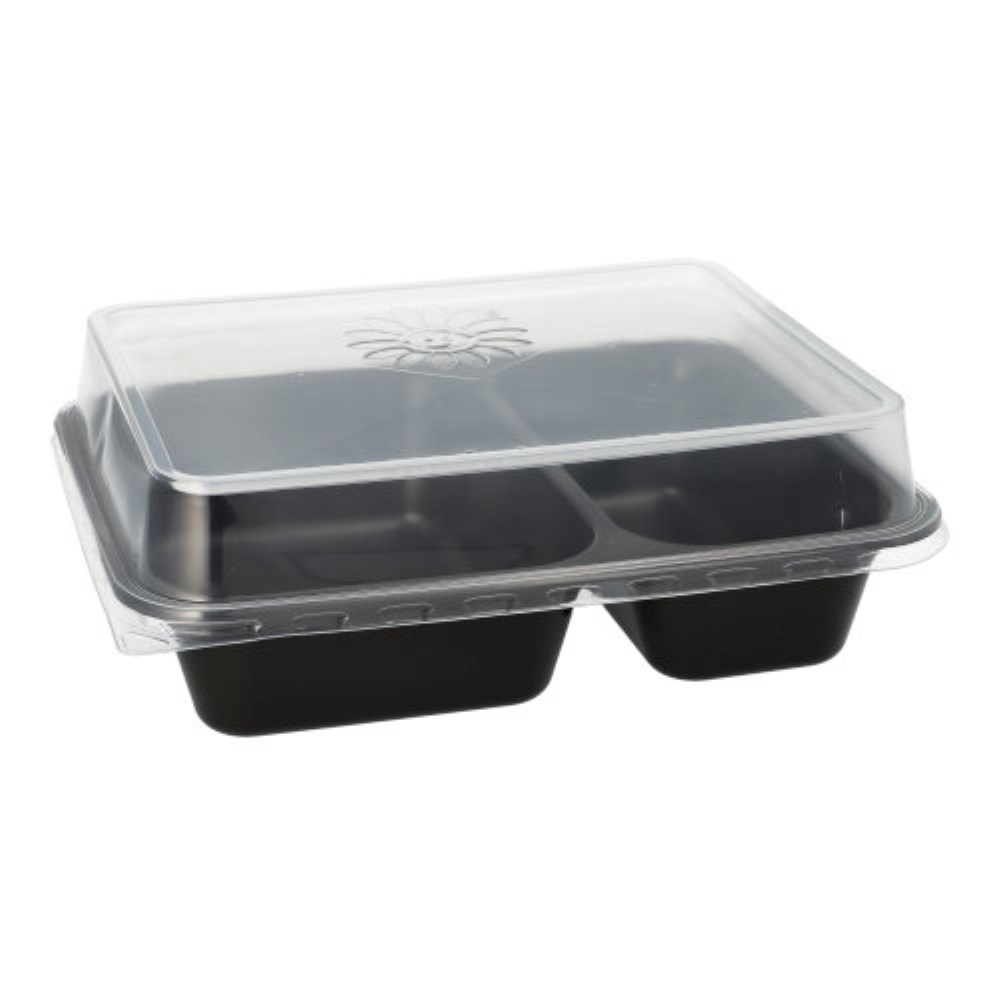 20 Mehrweg-Menüschalen PP 2-geteilt 4,5 cm x 22,7 cm x 17,8 cm schwarz
