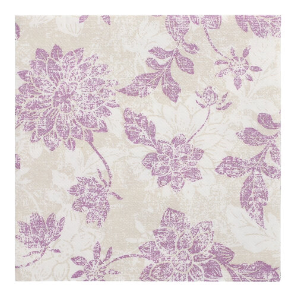 50 Servietten "ROYAL Collection" 1/4-Falz 40 cm x 40 cm lila "Flowers"