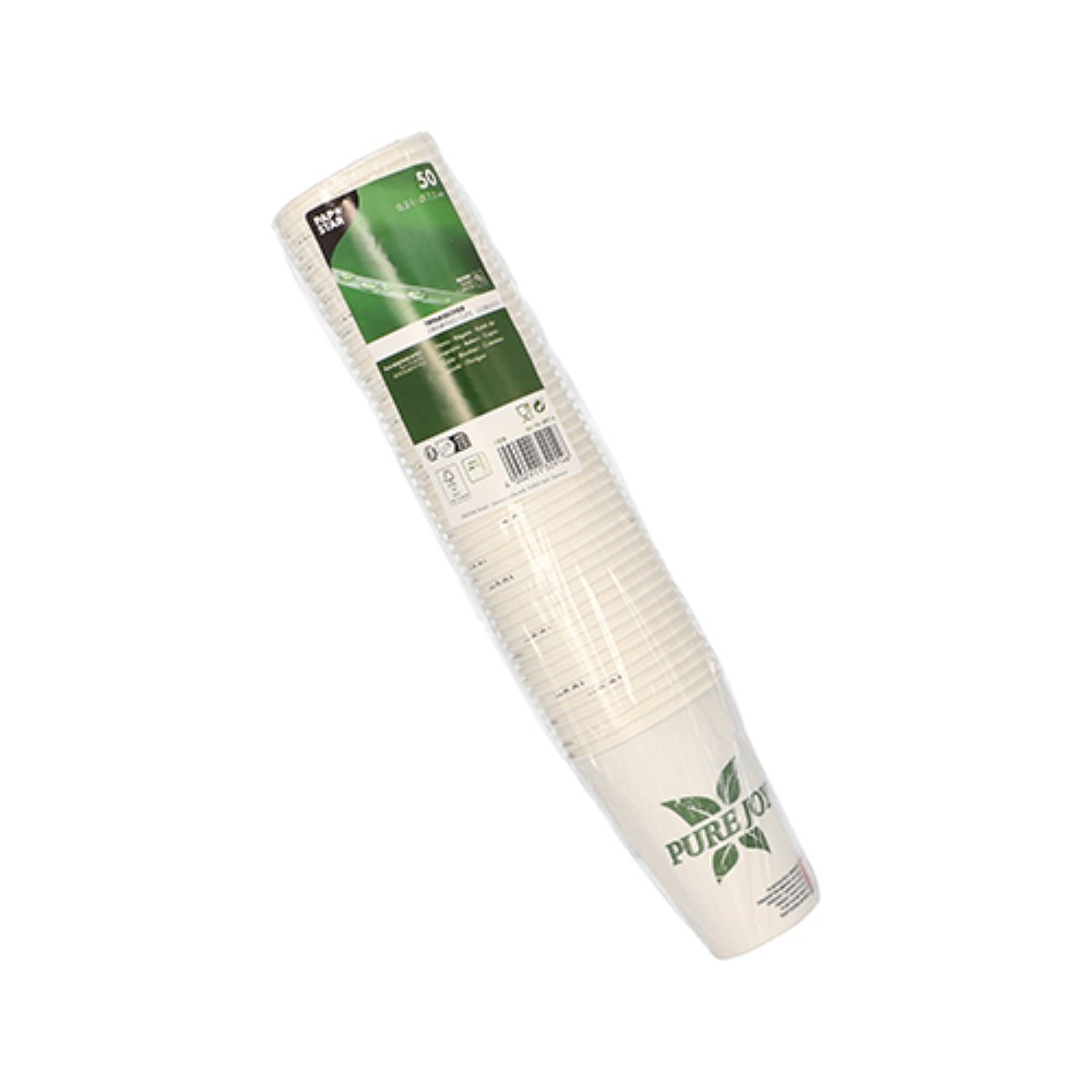 50 Trinkbecher, Pappe 0,2 l Ø 7,3 cm · 9,9 cm weiss "Pure Joy"