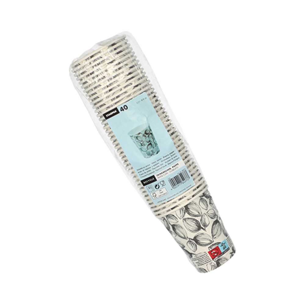 40 Trinkbecher, Pappe "To Go" 0,2 l Ø 8 cm · 9,1 cm weiss "Leaves"