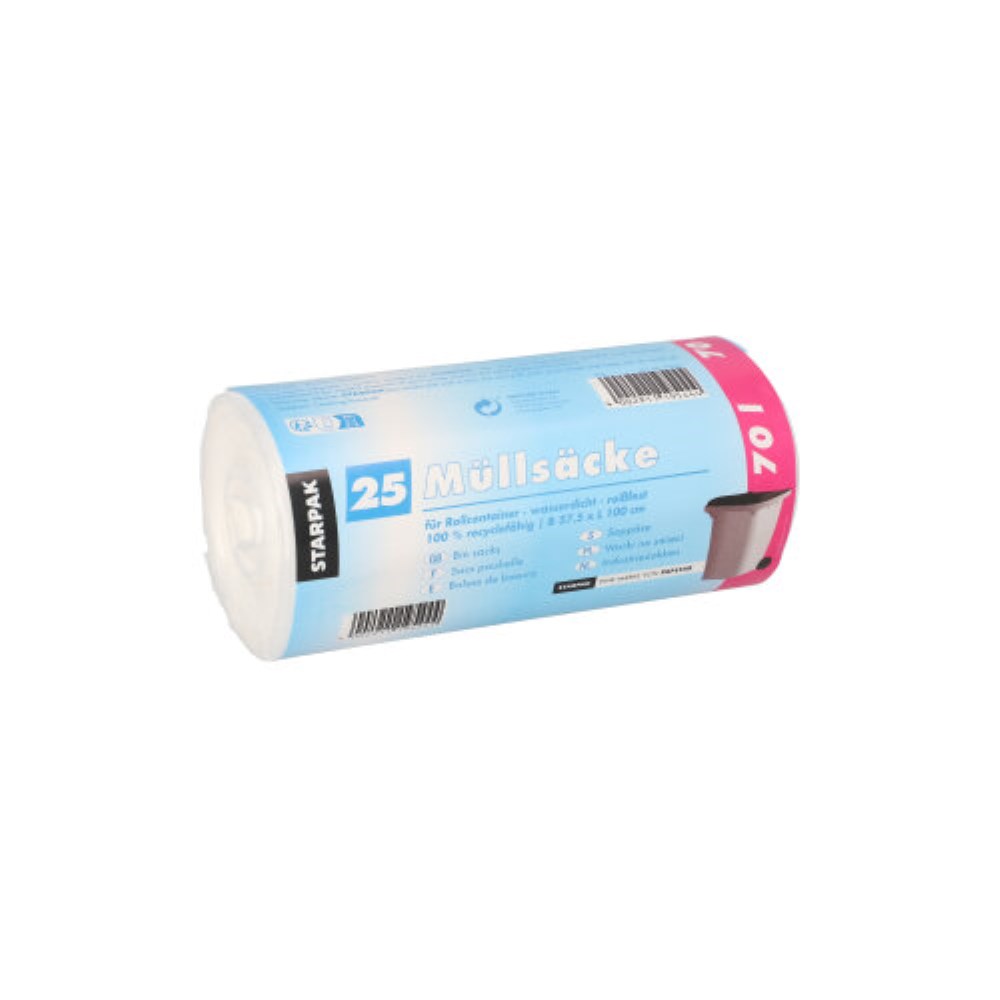 25 Müllsäcke, HDPE 70 l 100 cm x 57,5 cm transparent 20 my