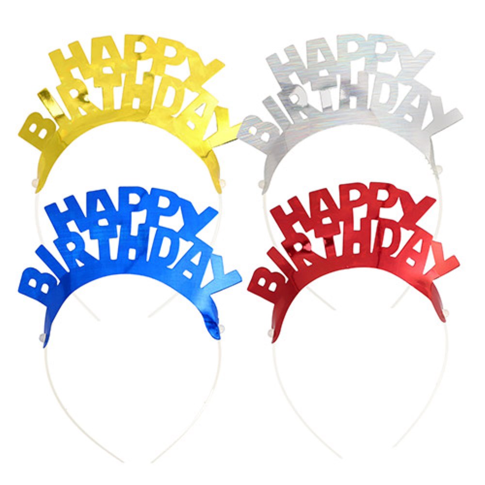4 Haarreifen farbig sortiert "Happy Birthday" "Metallic"