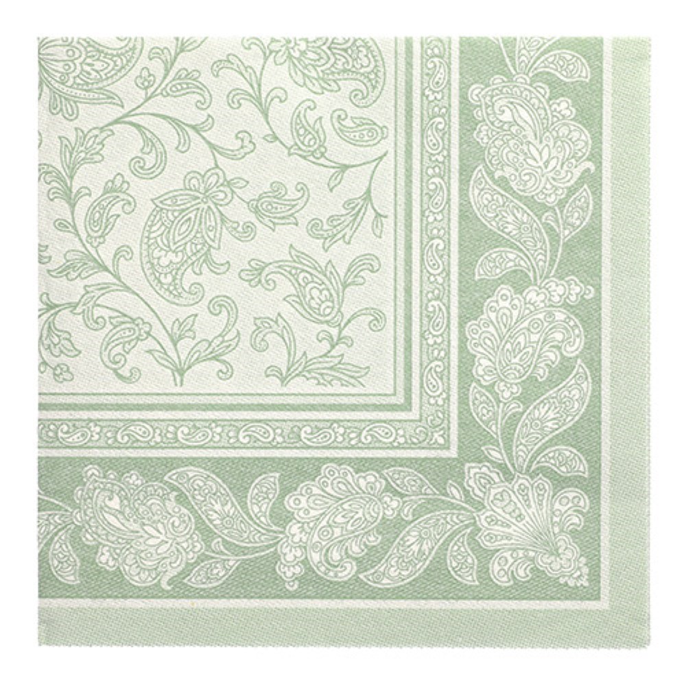 50 Servietten "ROYAL Collection" 1/4-Falz 40 cm x 40 cm jadegrün "Ornaments"