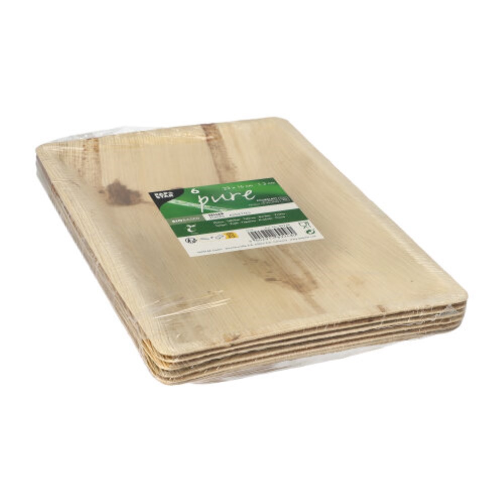 6 Teller Palmblatt "pure" eckig 3 cm x 23 cm x 16 cm natur