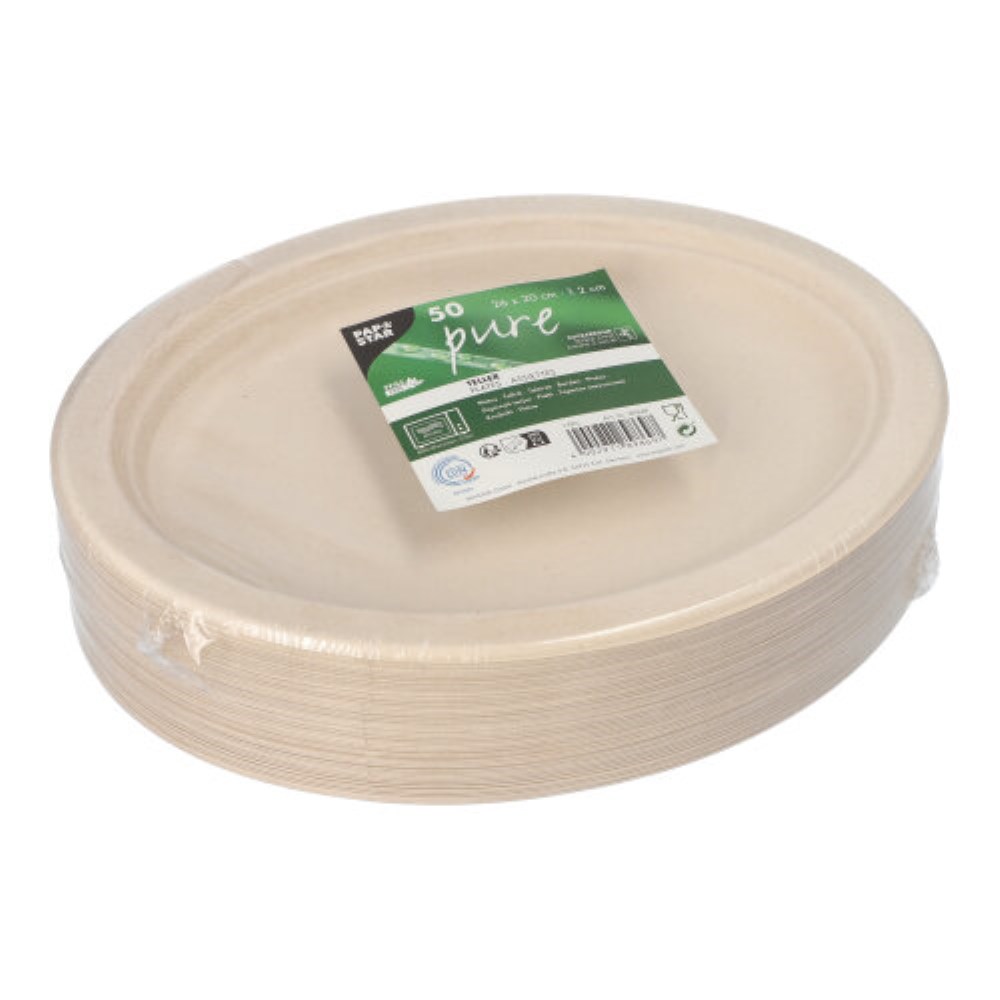 50 Teller, Zuckerrohr "pure" oval 26 cm x 20 cm x 2 cm natur