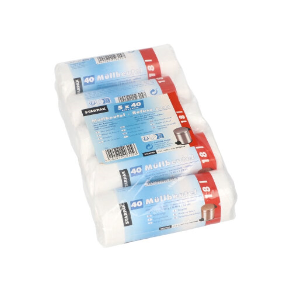 40 Müllbeutel, HDPE 18 l 52 cm x 46 cm weiss 8 my