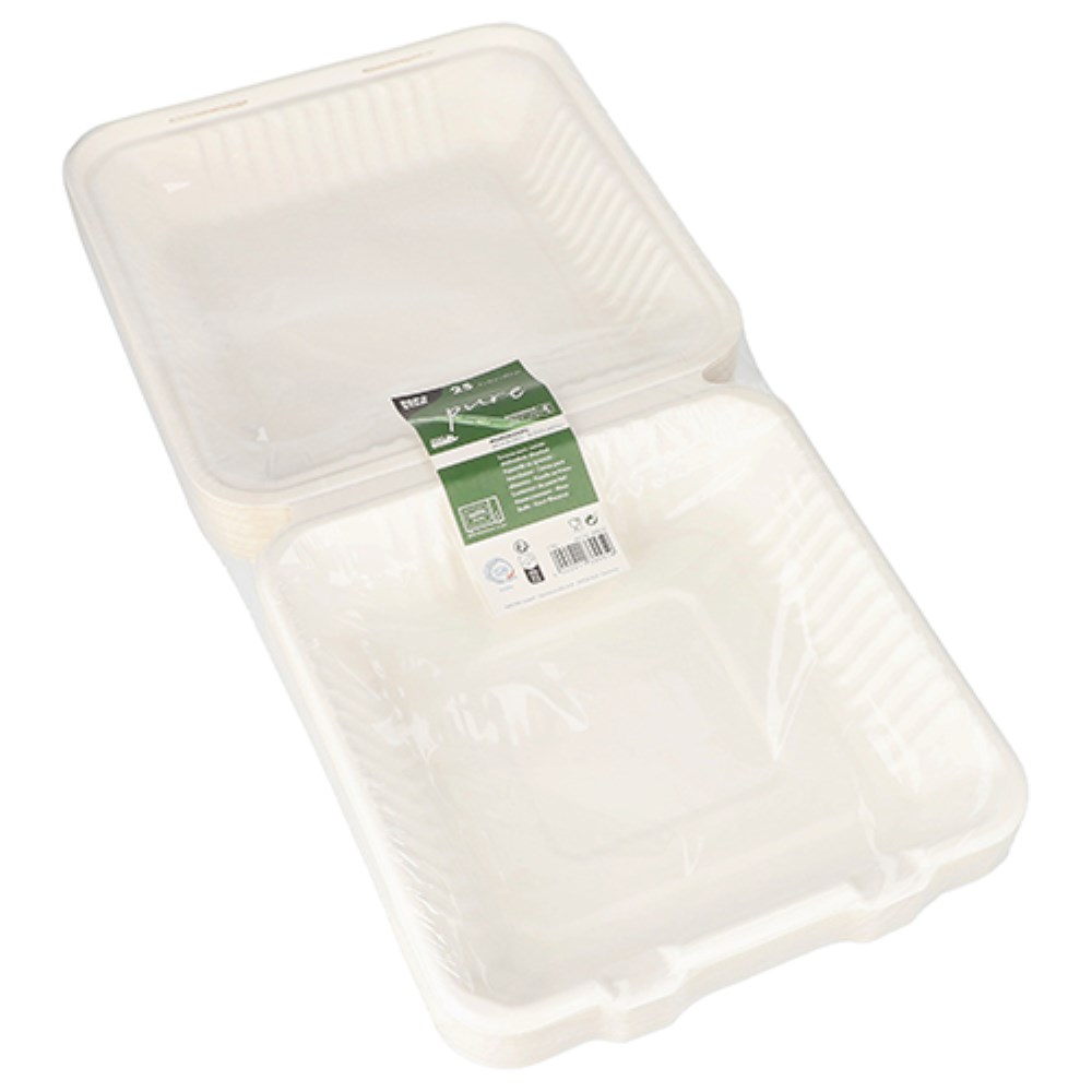 25 Menüboxen, Zuckerrohr "pure" ungeteilt 8 cm x 25,5 cm x 25,5 cm weiss