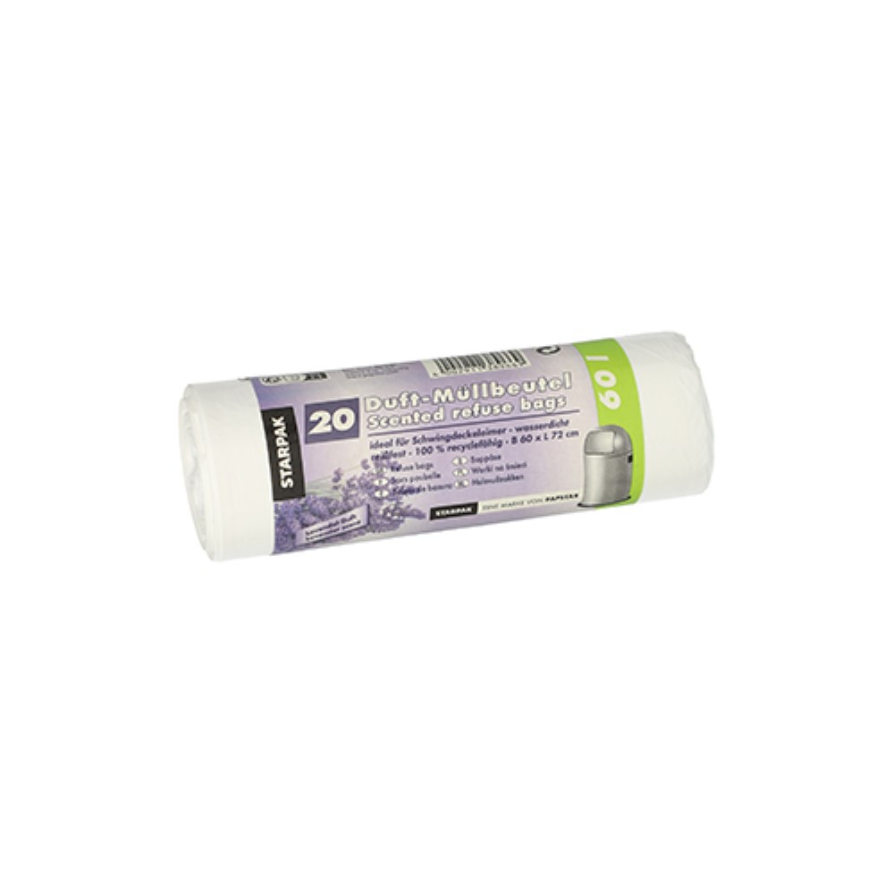 20 Müllbeutel, LDPE mit Duft 60 l 72 cm x 60 cm weiss - Lavender 18 my