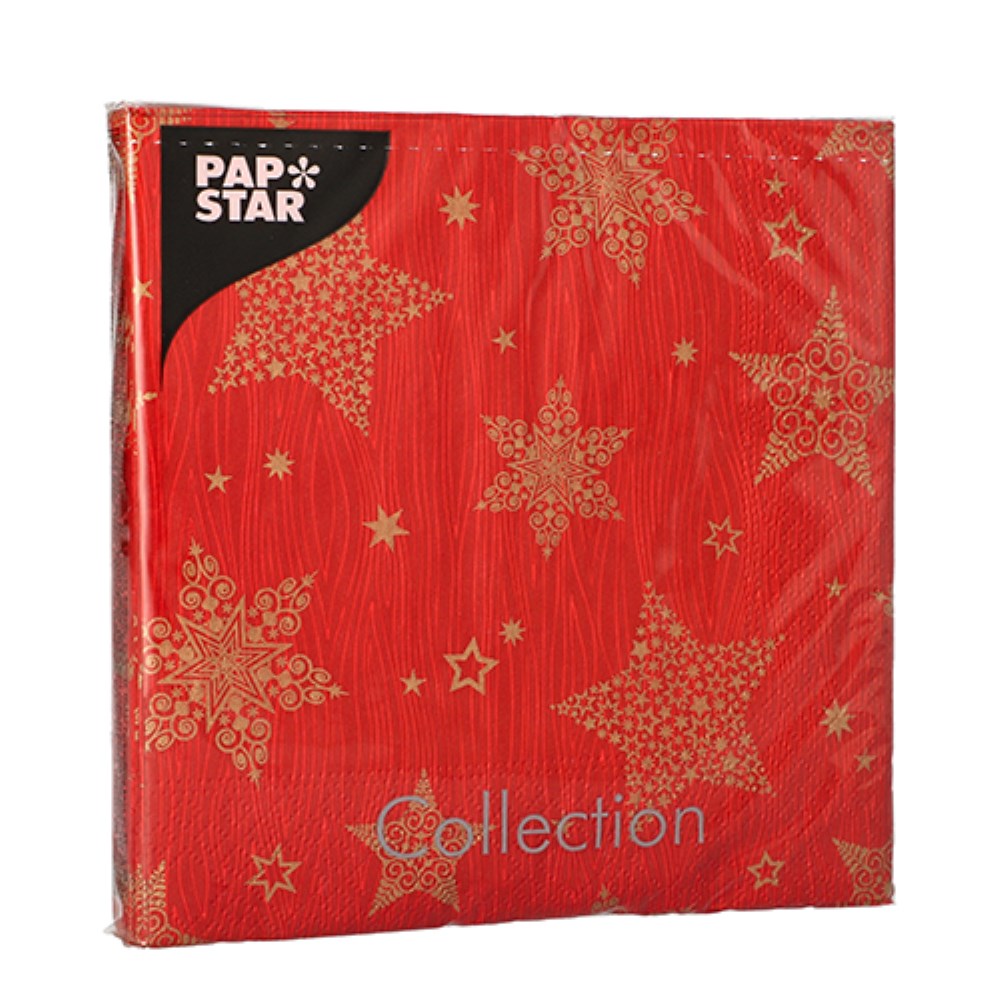 20 Servietten, 3-lagig 1/4-Falz 33 cm x 33 cm rot "Christmas Shine"